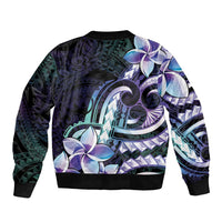 Polynesian Art Tattoo Bomber Jacket Plumeria Flowers Turquoise Gradient LT05 - Polynesian Pride