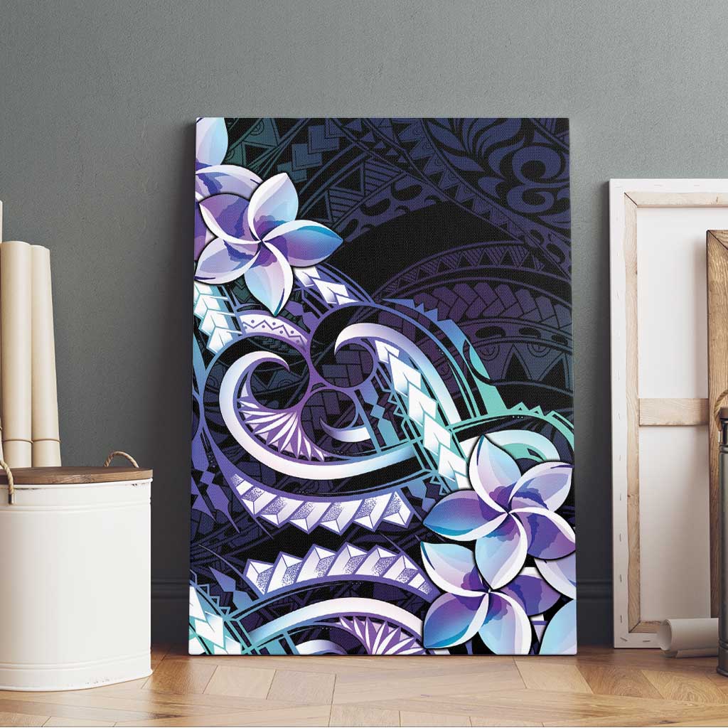 Polynesian Art Tattoo Canvas Wall Art Plumeria Flowers Turquoise Gradient