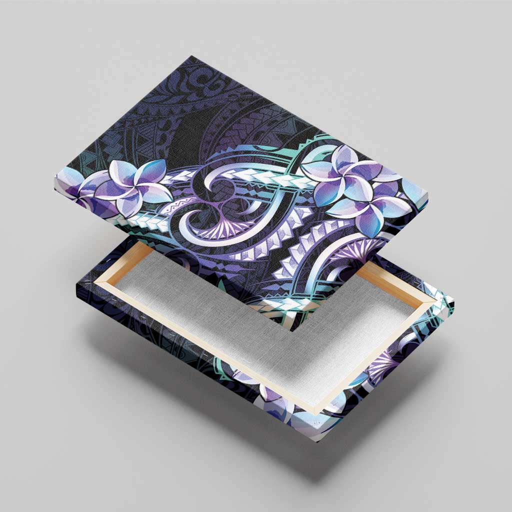 Polynesian Art Tattoo Canvas Wall Art Plumeria Flowers Turquoise Gradient