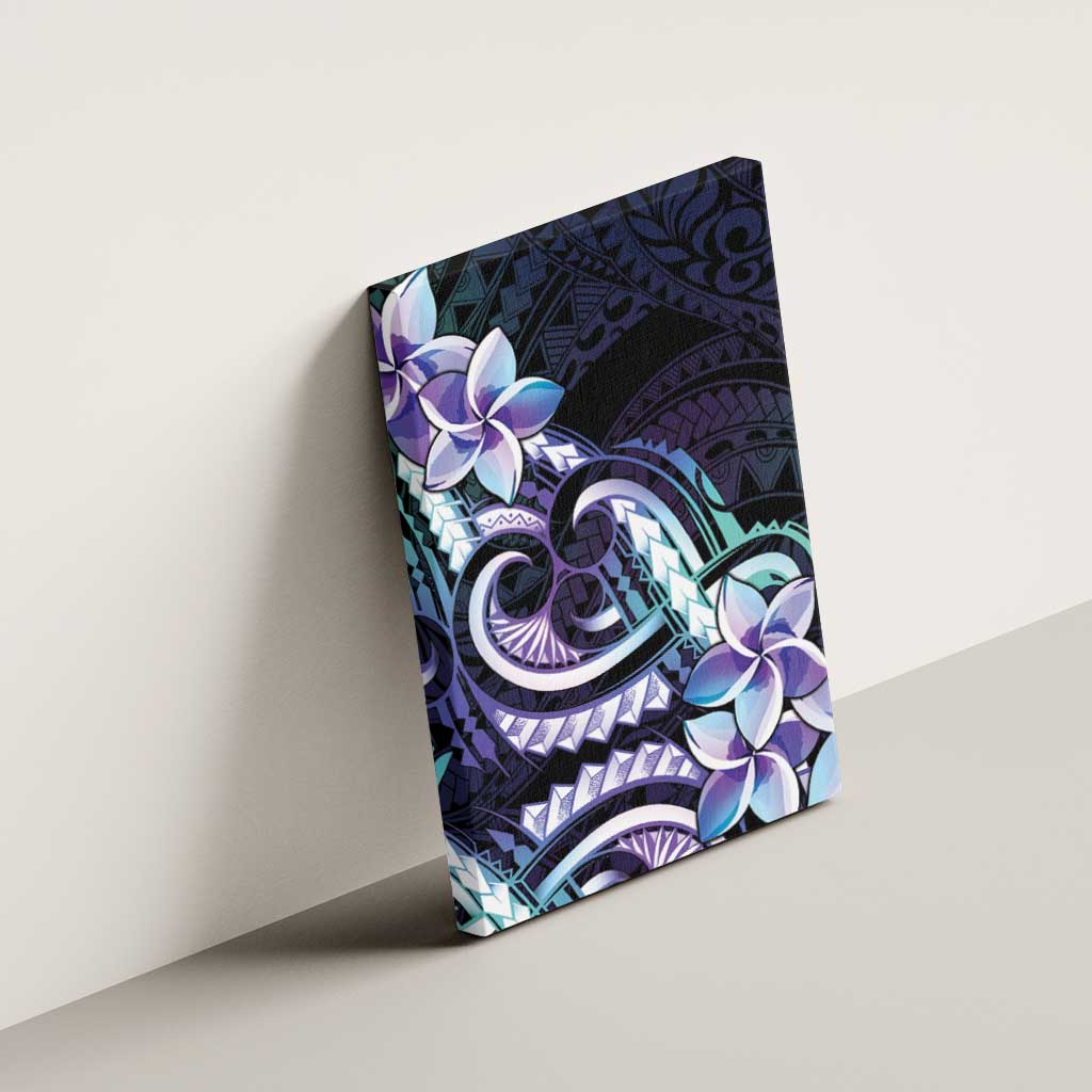 Polynesian Art Tattoo Canvas Wall Art Plumeria Flowers Turquoise Gradient