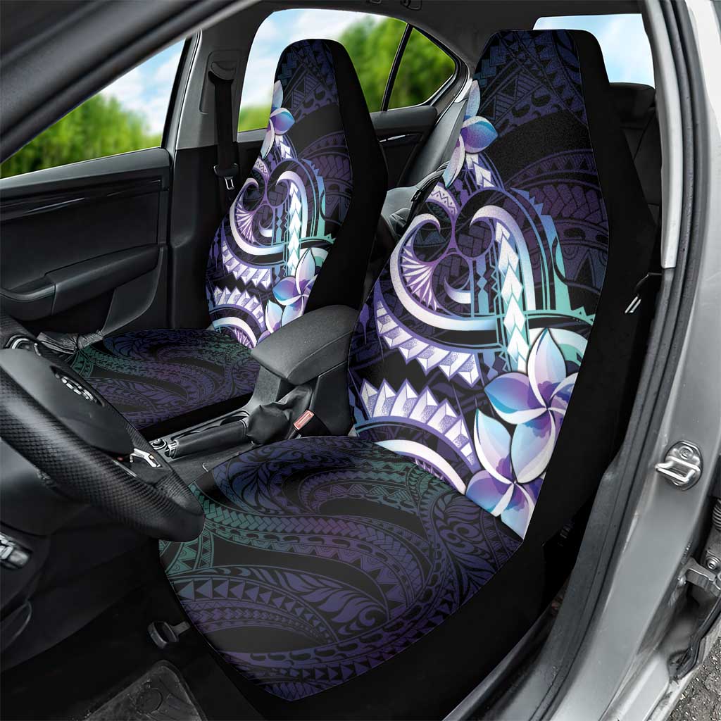 Polynesian Art Tattoo Car Seat Cover Plumeria Flowers Turquoise Gradient