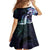 Polynesian Art Tattoo Family Matching Long Sleeve Bodycon Dress and Hawaiian Shirt Plumeria Flowers Turquoise Gradient