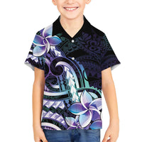 Polynesian Art Tattoo Family Matching Off Shoulder Short Dress and Hawaiian Shirt Plumeria Flowers Turquoise Gradient