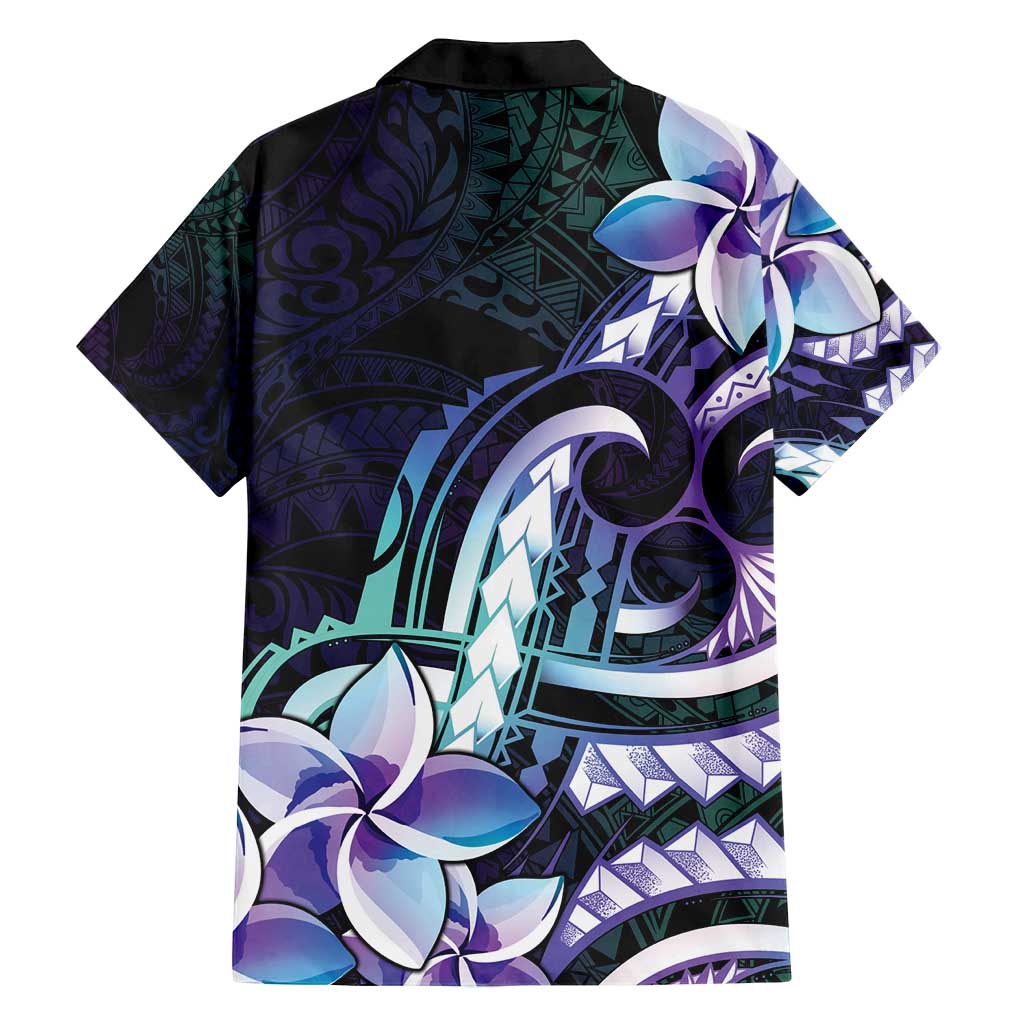 Polynesian Art Tattoo Family Matching Puletasi and Hawaiian Shirt Plumeria Flowers Turquoise Gradient