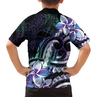 Polynesian Art Tattoo Family Matching Short Sleeve Bodycon Dress and Hawaiian Shirt Plumeria Flowers Turquoise Gradient LT05 - Polynesian Pride