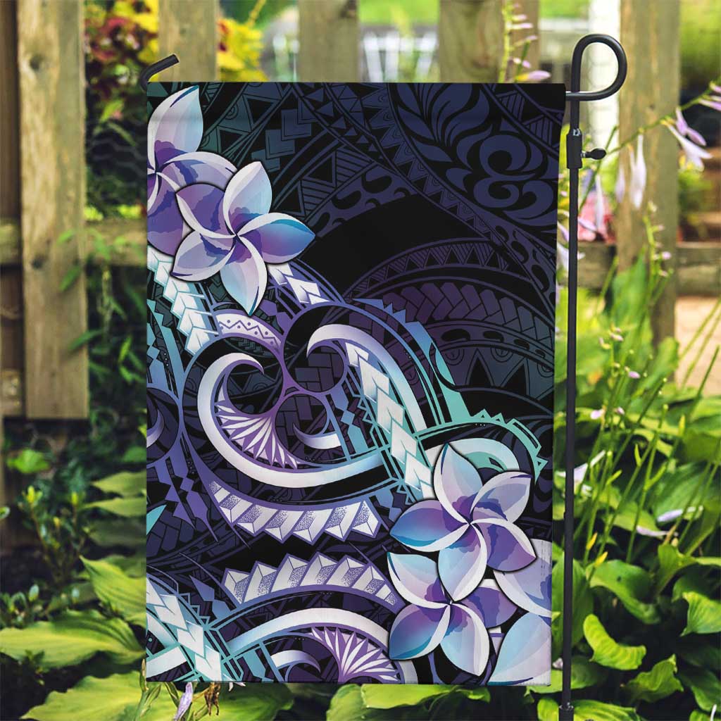 Polynesian Art Tattoo Garden Flag Plumeria Flowers Turquoise Gradient