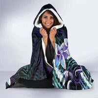 Polynesian Art Tattoo Hooded Blanket Plumeria Flowers Turquoise Gradient