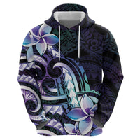 Polynesian Art Tattoo Hoodie Plumeria Flowers Turquoise Gradient