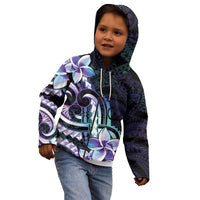 Polynesian Art Tattoo Kid Hoodie Plumeria Flowers Turquoise Gradient