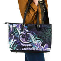 Polynesian Art Tattoo Leather Tote Bag Plumeria Flowers Turquoise Gradient LT05 - Polynesian Pride