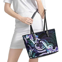 Polynesian Art Tattoo Leather Tote Bag Plumeria Flowers Turquoise Gradient LT05 - Polynesian Pride