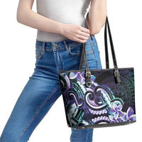 Polynesian Art Tattoo Leather Tote Bag Plumeria Flowers Turquoise Gradient LT05 - Polynesian Pride