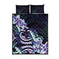 Polynesian Art Tattoo Quilt Bed Set Plumeria Flowers Turquoise Gradient