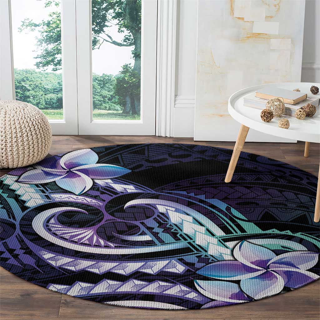 Polynesian Art Tattoo Round Carpet Plumeria Flowers Turquoise Gradient LT05 - Polynesian Pride