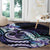 Polynesian Art Tattoo Round Carpet Plumeria Flowers Turquoise Gradient