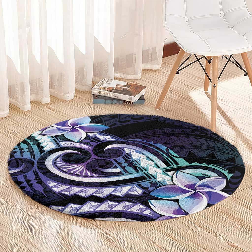 Polynesian Art Tattoo Round Carpet Plumeria Flowers Turquoise Gradient LT05 - Polynesian Pride