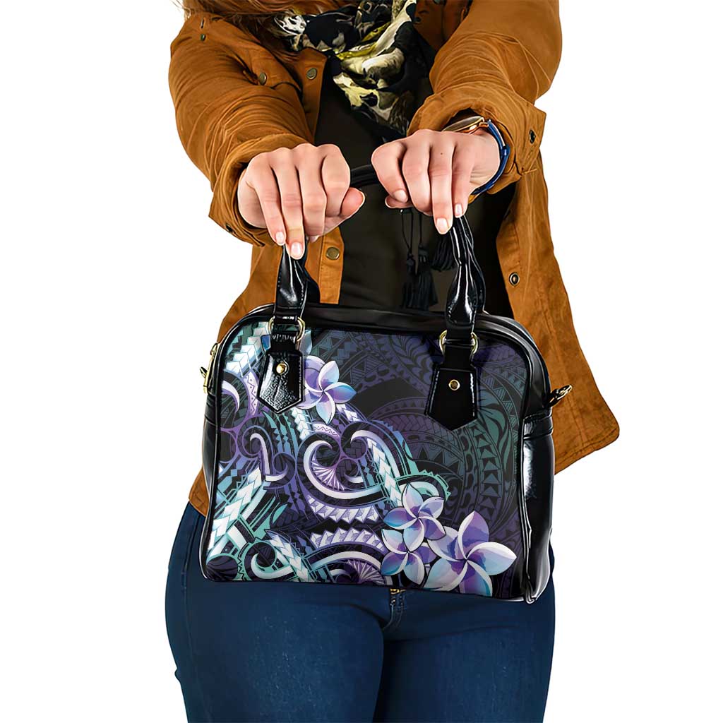 Polynesian Art Tattoo Shoulder Handbag Plumeria Flowers Turquoise Gradient