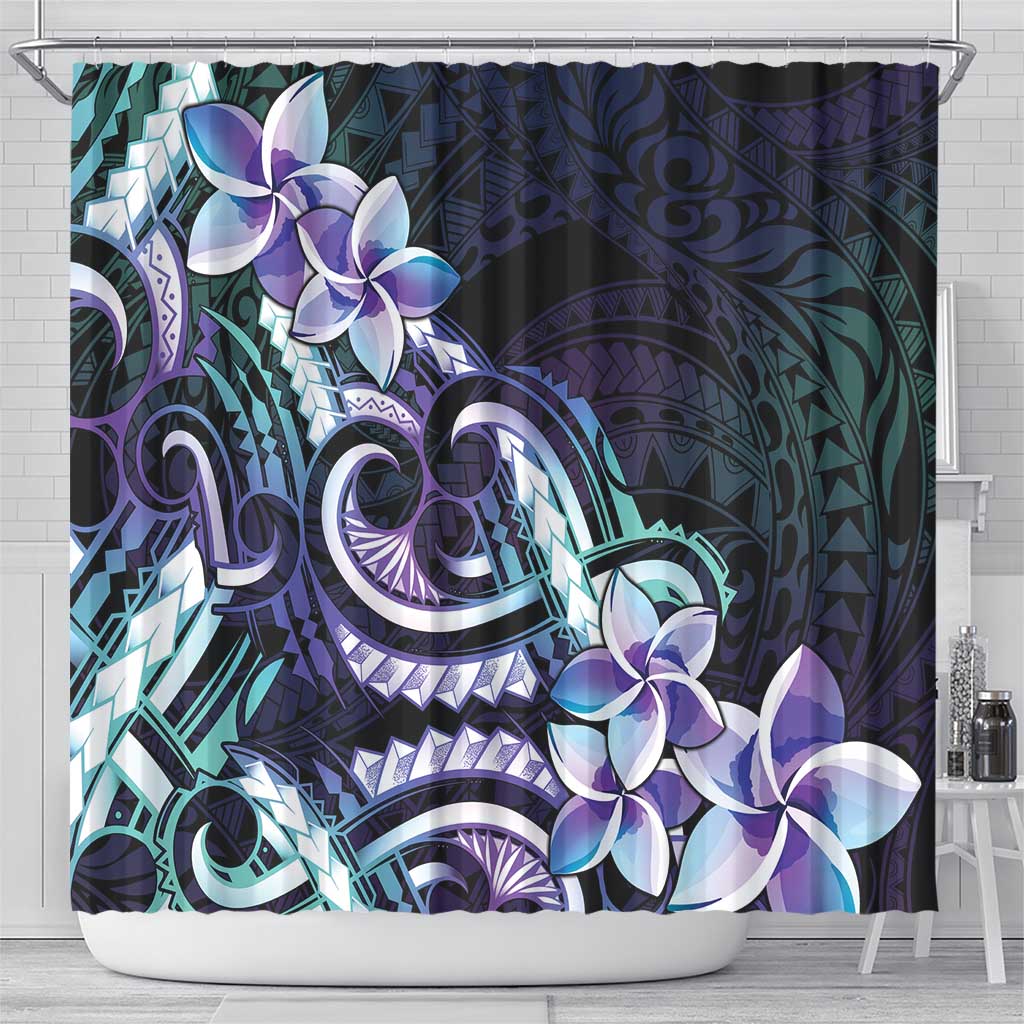 Polynesian Art Tattoo Shower Curtain Plumeria Flowers Turquoise Gradient LT05 - Polynesian Pride