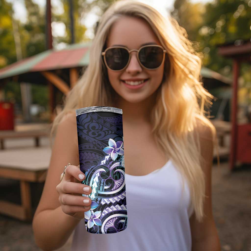 Polynesian Art Tattoo Skinny Tumbler Plumeria Flowers Turquoise Gradient LT05 - Polynesian Pride