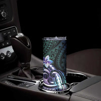 Polynesian Art Tattoo Skinny Tumbler Plumeria Flowers Turquoise Gradient LT05 - Polynesian Pride