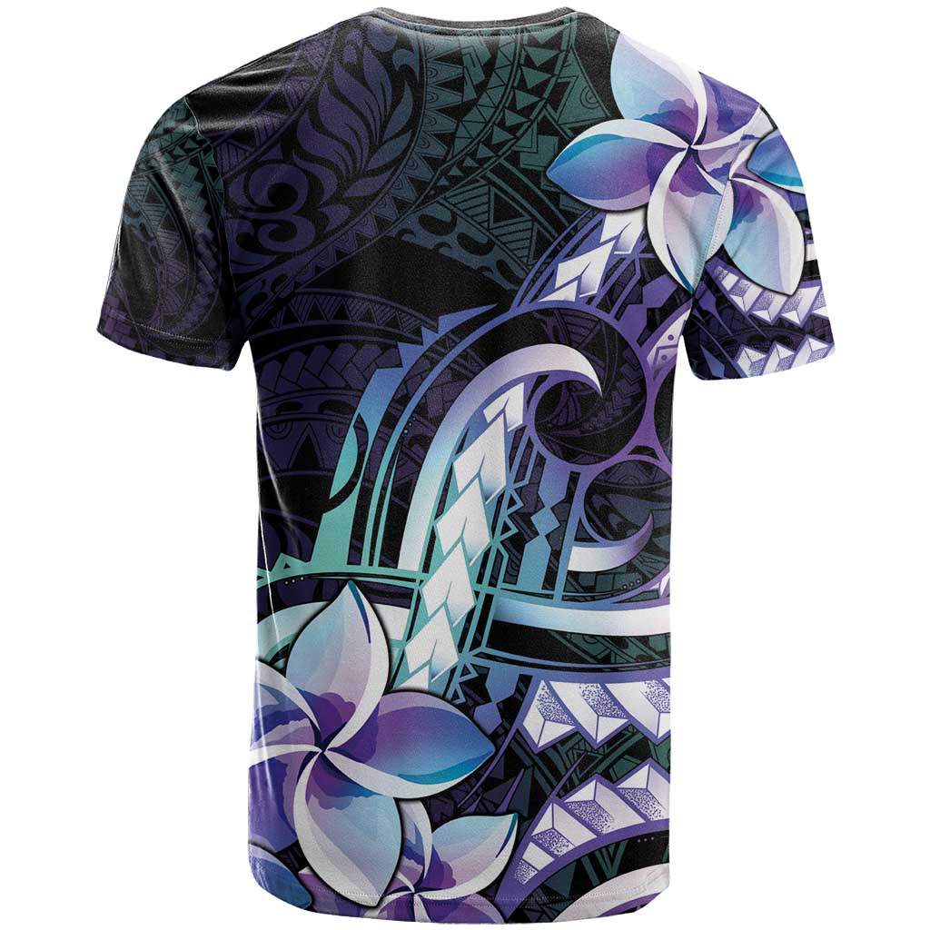 Polynesian Art Tattoo T Shirt Plumeria Flowers Turquoise Gradient