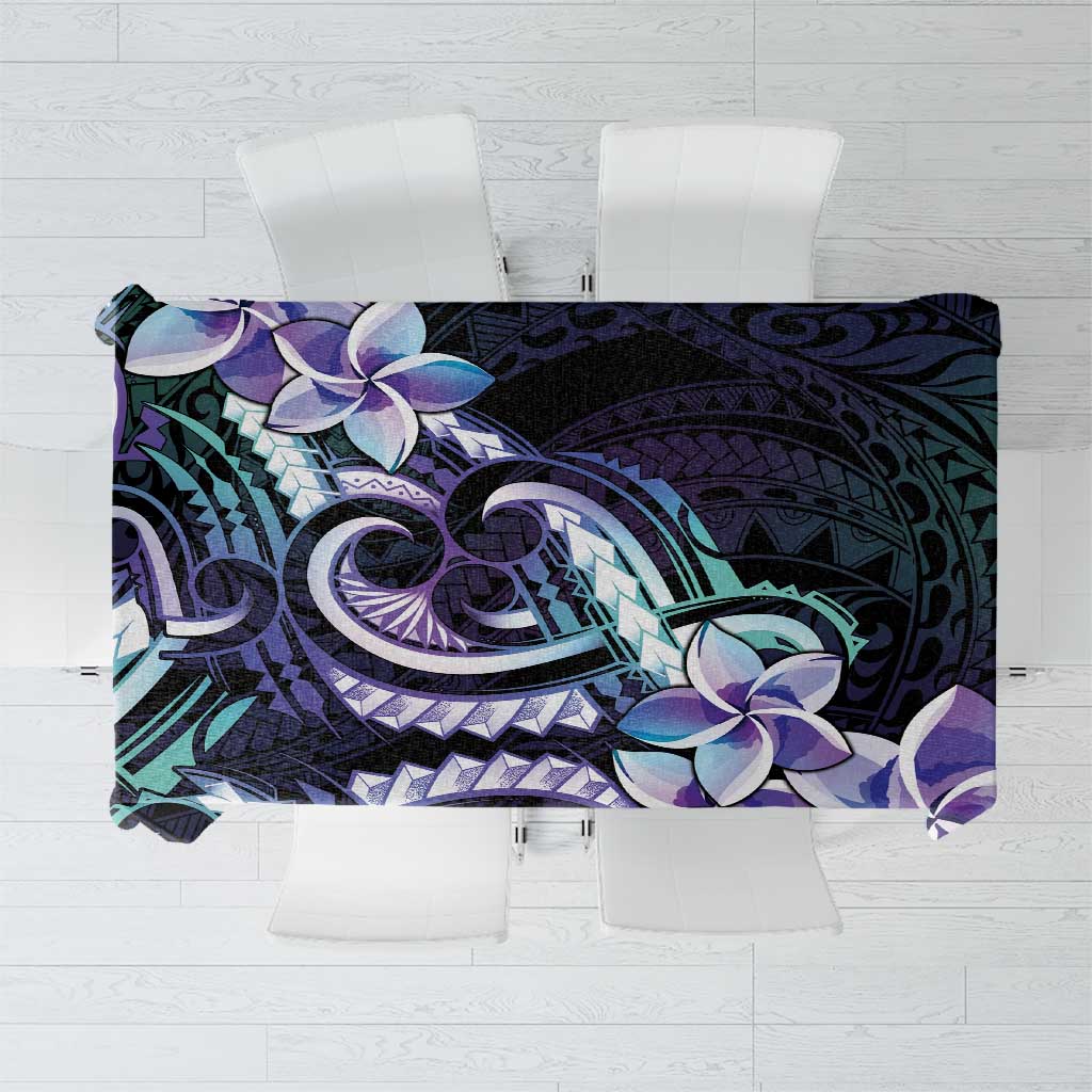 Polynesian Art Tattoo Tablecloth Plumeria Flowers Turquoise Gradient