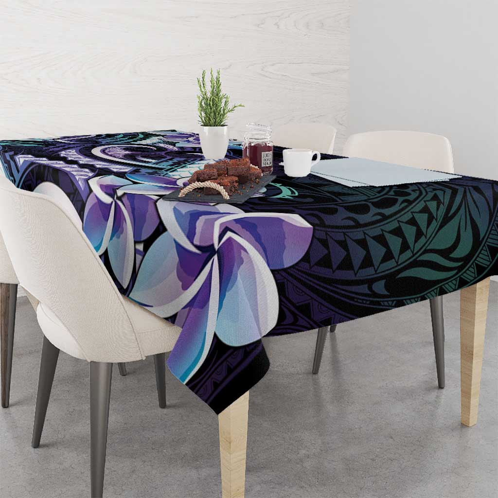 Polynesian Art Tattoo Tablecloth Plumeria Flowers Turquoise Gradient