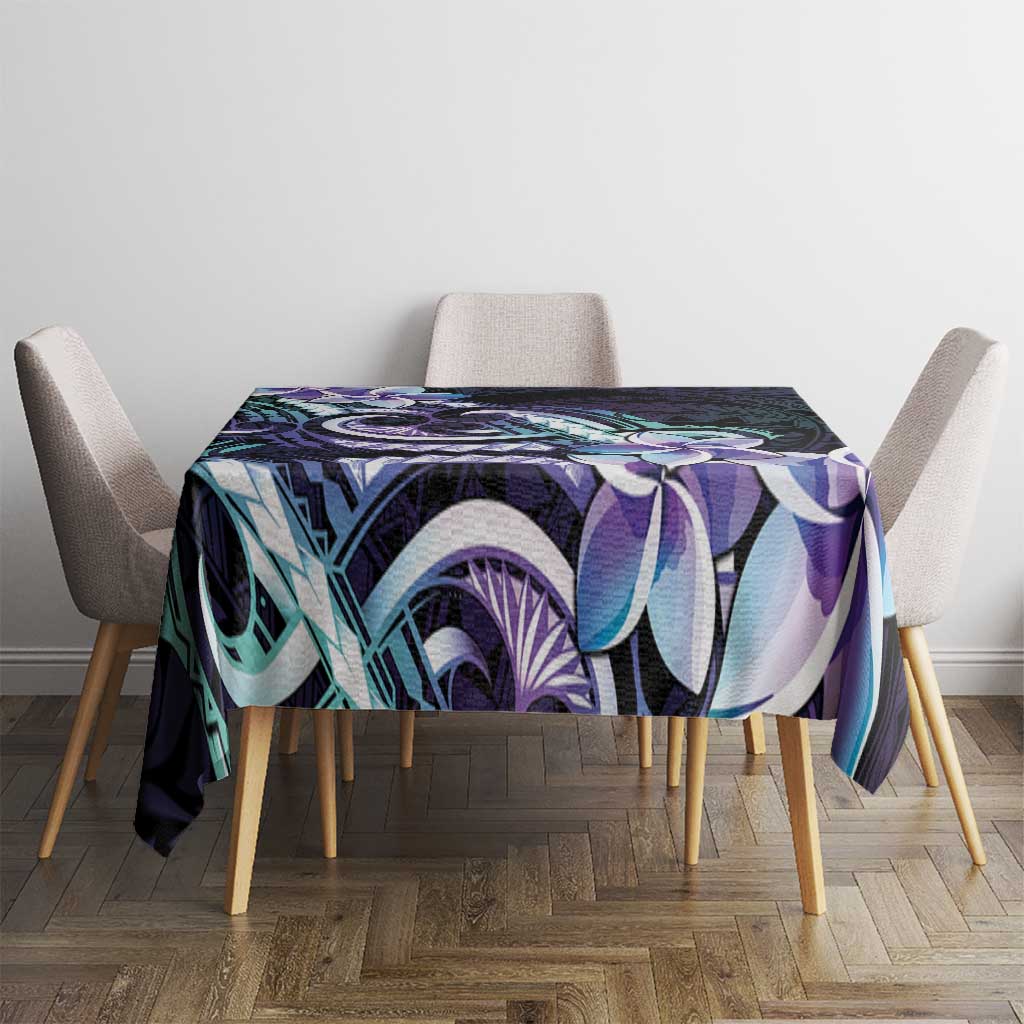 Polynesian Art Tattoo Tablecloth Plumeria Flowers Turquoise Gradient