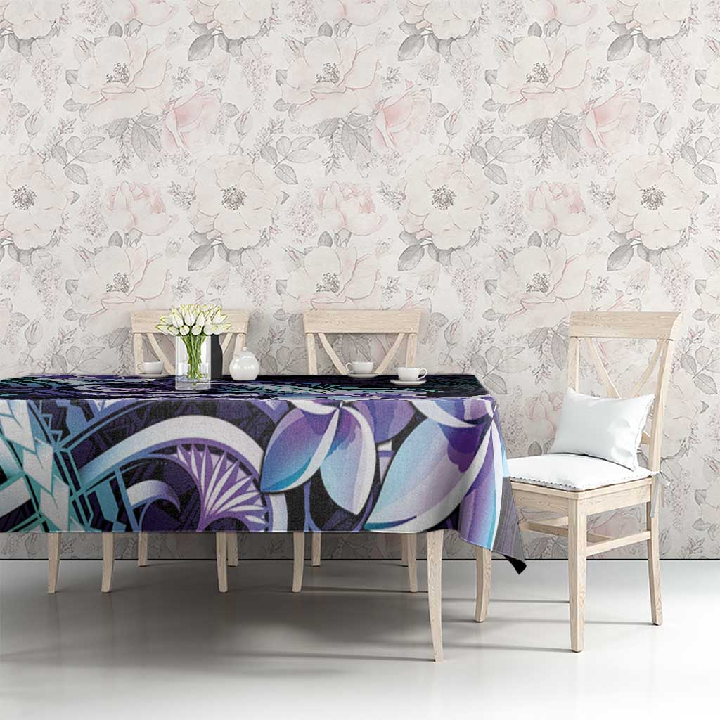 Polynesian Art Tattoo Tablecloth Plumeria Flowers Turquoise Gradient