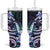 Polynesian Art Tattoo Tumbler With Handle Plumeria Flowers Turquoise Gradient