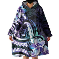 Polynesian Art Tattoo Wearable Blanket Hoodie Plumeria Flowers Turquoise Gradient