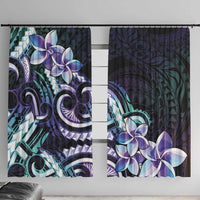 Polynesian Art Tattoo Window Curtain Plumeria Flowers Turquoise Gradient