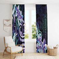 Polynesian Art Tattoo Window Curtain Plumeria Flowers Turquoise Gradient