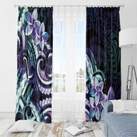 Polynesian Art Tattoo Window Curtain Plumeria Flowers Turquoise Gradient