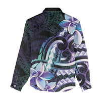 Polynesian Art Tattoo Women Casual Shirt Plumeria Flowers Turquoise Gradient