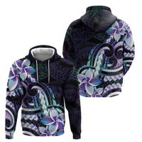 Polynesian Art Tattoo Zip Hoodie Plumeria Flowers Turquoise Gradient LT05 - Polynesian Pride