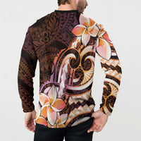 Polynesian Art Tattoo Button Sweatshirt Plumeria Flowers Peach Gradient