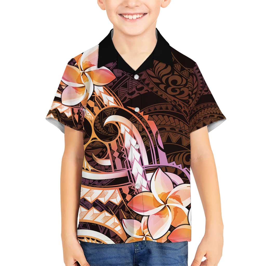 Polynesian Art Tattoo Family Matching Long Sleeve Bodycon Dress and Hawaiian Shirt Plumeria Flowers Peach Gradient LT05 Son's Shirt Peach - Polynesian Pride