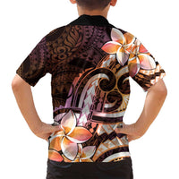 Polynesian Art Tattoo Family Matching Off Shoulder Short Dress and Hawaiian Shirt Plumeria Flowers Peach Gradient LT05 - Polynesian Pride