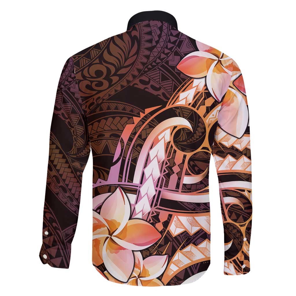 Polynesian Art Tattoo Family Matching Short Sleeve Bodycon Dress and Hawaiian Shirt Plumeria Flowers Peach Gradient LT05 - Polynesian Pride