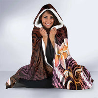 Polynesian Art Tattoo Hooded Blanket Plumeria Flowers Peach Gradient