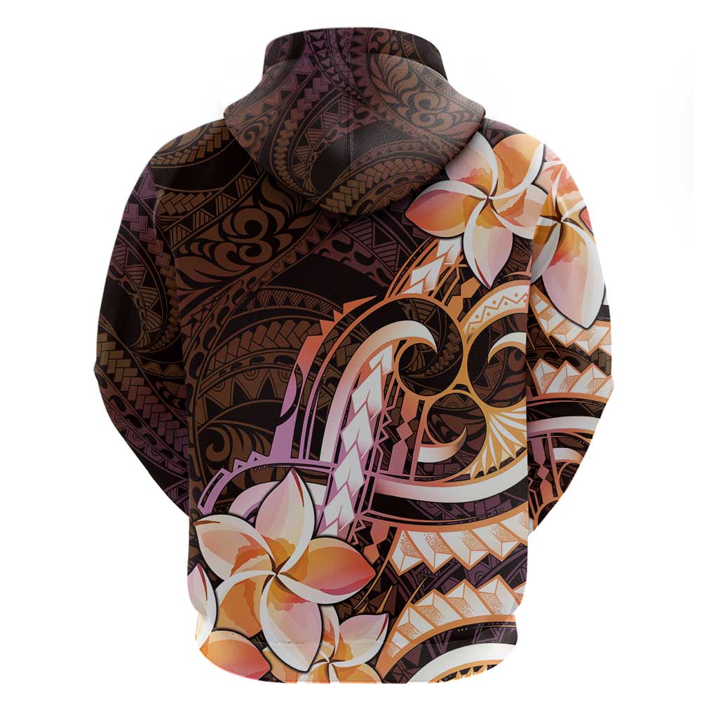 Polynesian Art Tattoo Hoodie Plumeria Flowers Peach Gradient