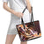 Polynesian Art Tattoo Leather Tote Bag Plumeria Flowers Peach Gradient
