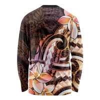 Polynesian Art Tattoo Long Sleeve Shirt Plumeria Flowers Peach Gradient