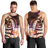 Polynesian Art Tattoo Men Tank Top Plumeria Flowers Peach Gradient