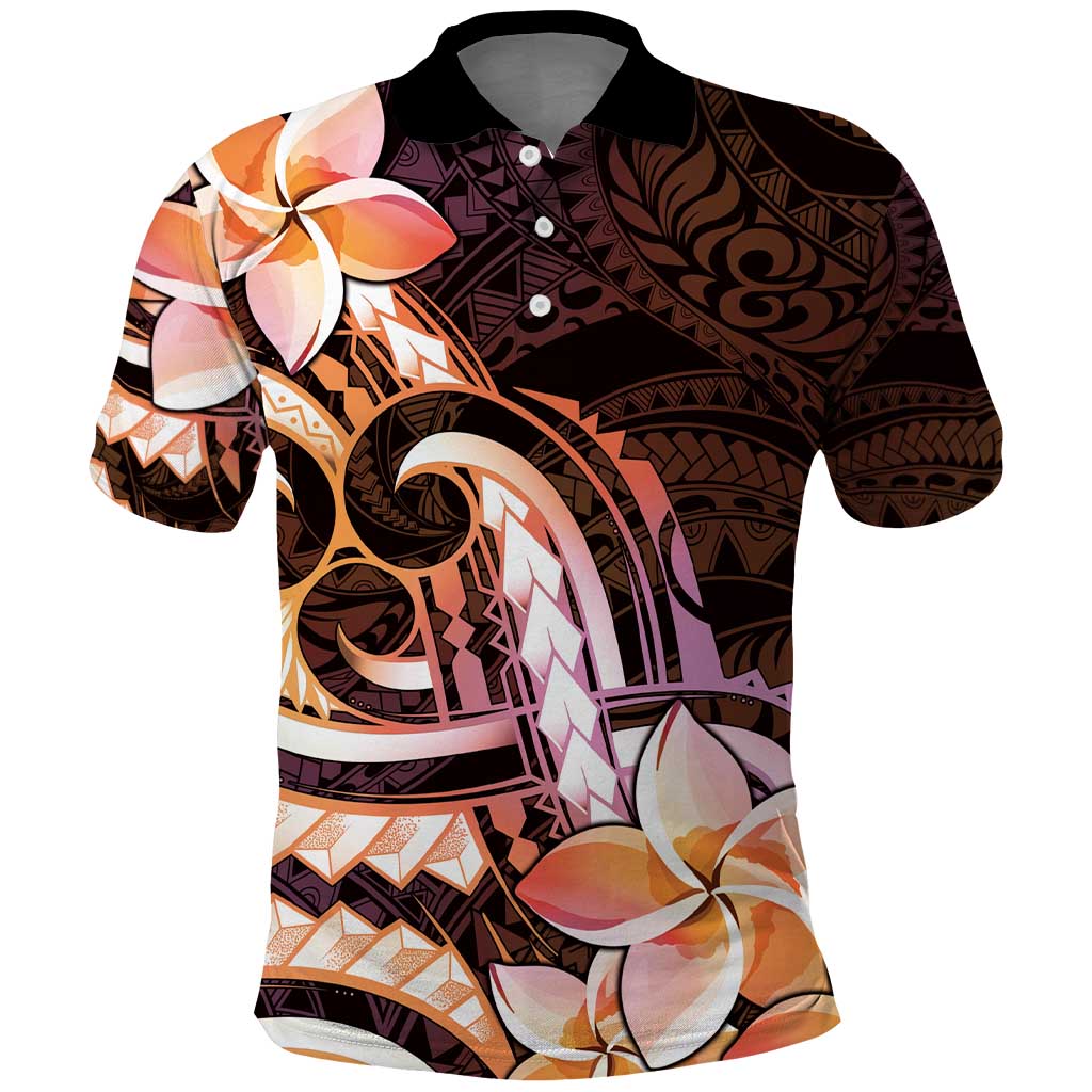 Polynesian Art Tattoo Polo Shirt Plumeria Flowers Peach Gradient