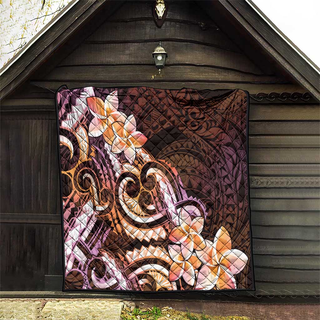 Polynesian Art Tattoo Quilt Plumeria Flowers Peach Gradient