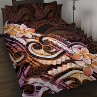 Polynesian Art Tattoo Quilt Bed Set Plumeria Flowers Peach Gradient