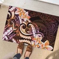 Polynesian Art Tattoo Rubber Doormat Plumeria Flowers Peach Gradient