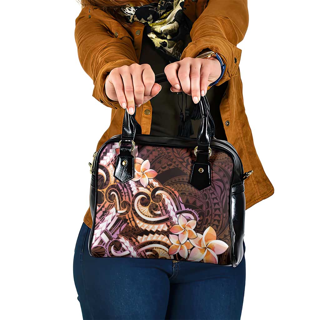 Polynesian Art Tattoo Shoulder Handbag Plumeria Flowers Peach Gradient